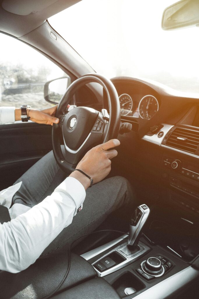 Close-up of a luxury car's interior while driving in Marrakech, Morocco.